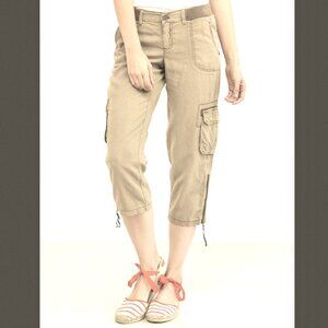 Anthropologie Marrakech Julia Tencel Linen Cargo Capri Pants in Sandy Sz 25 NWOT